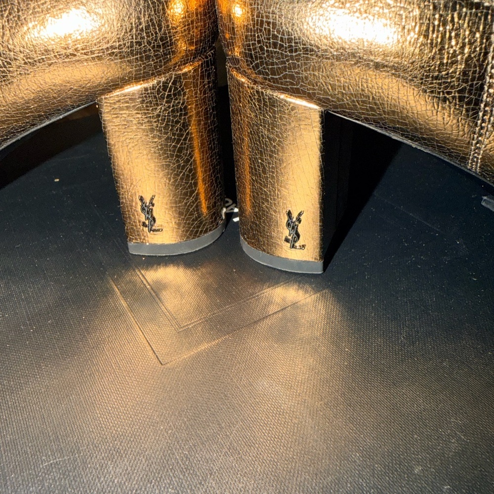 Authentic Saint Laurent Cracked Metallic Gold LouLou Boots Size 38 - Picture 7 of 16